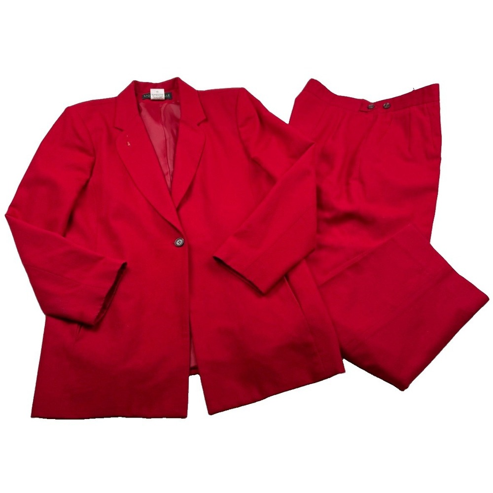 Harve Benard Red Wool Women Size 12 Pant Suit